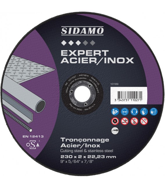 Disque à tronçonner pour machines électro-portatives EXPERT ACIER INOX 230X2MM